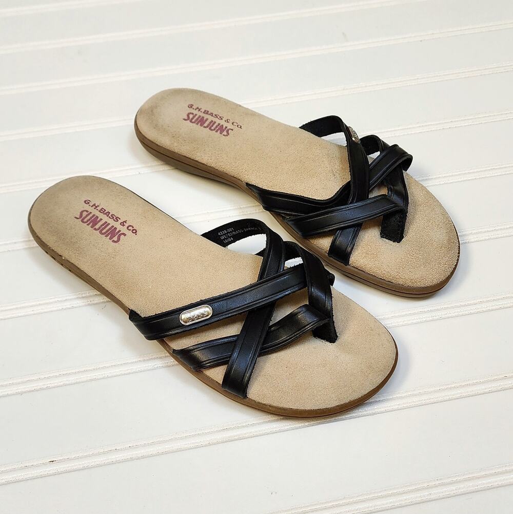 G.H. Bass & Co. Sunjuns Sharon Women's Leather Strappy Sandals Size 6.5 Black